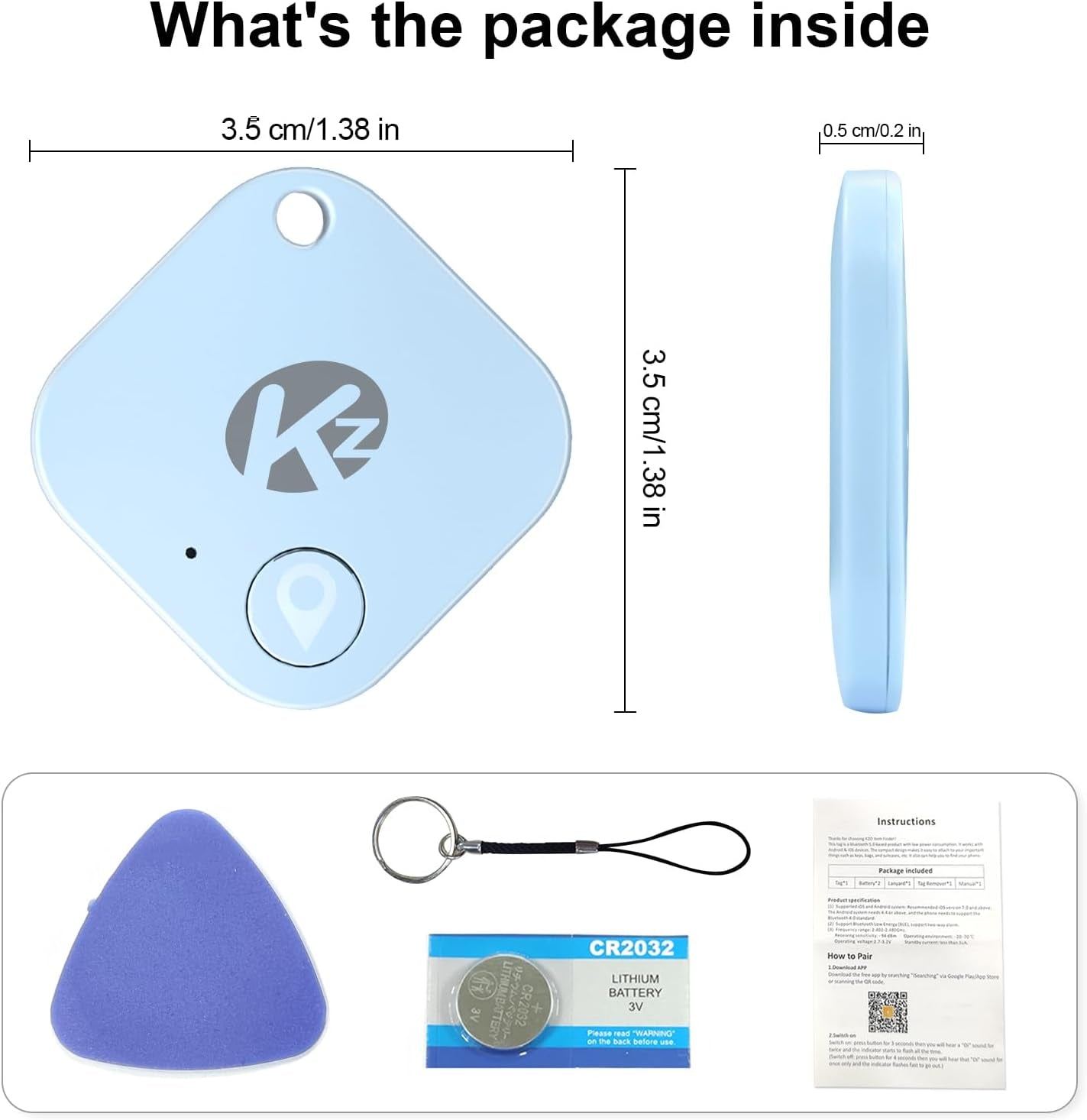 Bluetooth Tracker Smart Tag for Keys, Bags, and More, Phone Finder, Ios and Android Compatible, Water-Resistant, Loud Ring, Replaceable Battery (1Pack-Blue)