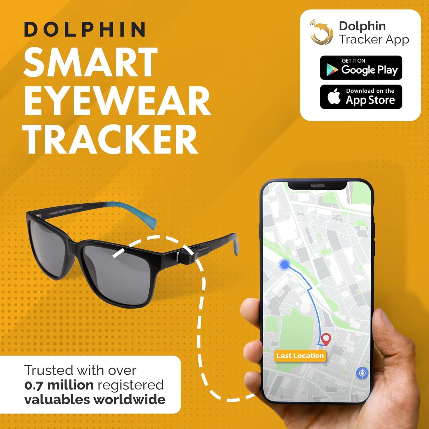 Dolphin Smart Spec Finder Eyewear Tracker, Compact Bluetooth Tracker to Locate Spectacles, Works with Android & Apple, Rechargeable Glasses Tracker, Glasses Finder Locator, Black