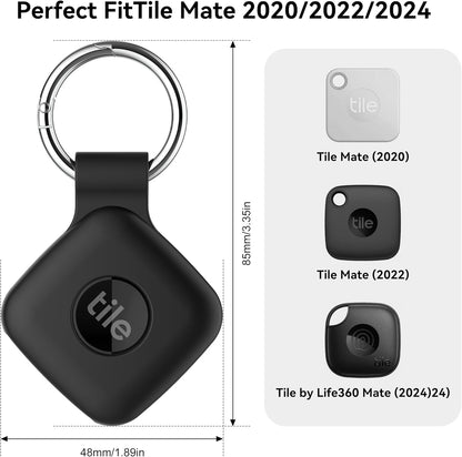 Silicone Case Compatible with Tile Mate 2024, 2 Pack Soft Scratch Resistant Cover with Carabiner Accessories, Secure Tag Holder for Bag, Black+Black