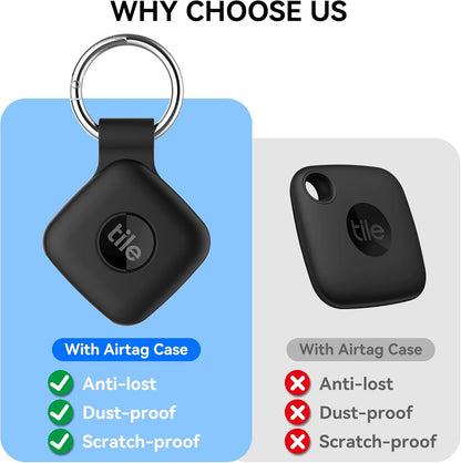 Silicone Case Compatible with Tile Mate 2024, 2 Pack Soft Scratch Resistant Cover with Carabiner Accessories, Secure Tag Holder for Bag, Black+Black