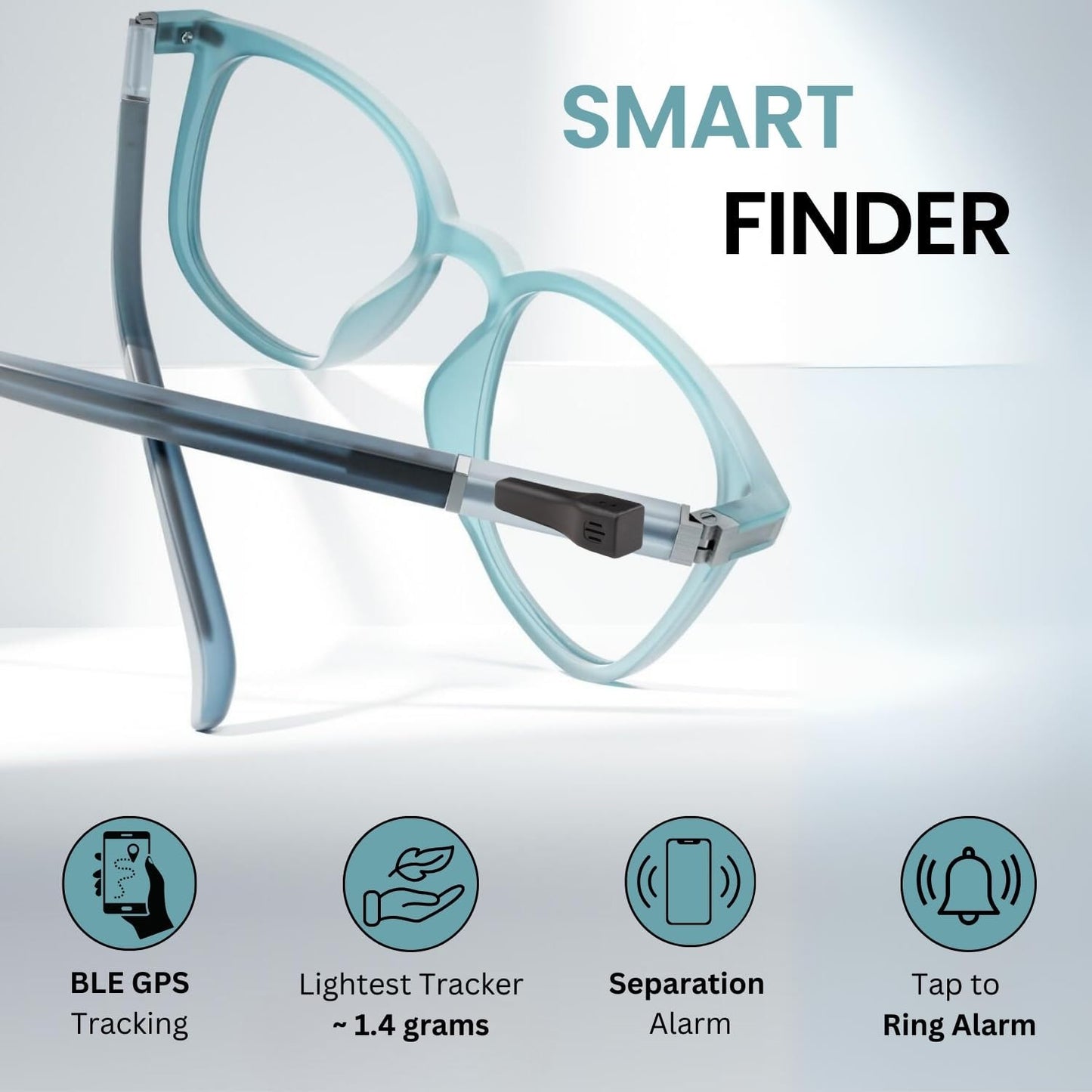Glasses Tracker for Apple Ios| Apple Find My Alternate| Locate Spectacles, Find Eyewear, Never Lose Sunshades| Light Weight, Small Size, Fit All Specs Size| Battery, Charger, Accessory Included