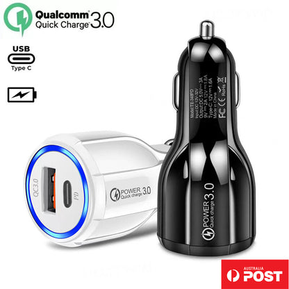QC3.0 USB Type C Fast Car Charger 2 Ports Power Adapter for Apple Iphone Samsung