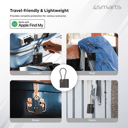 Location Finder Skytag TSA Lock for Apple Find My - Bluetooth Luggage Tracker with USB-C Rechargeable Battery, TSA Certified, IPX4 Waterproof, Heavy-Duty Zinc Alloy & Steel Cable - Black