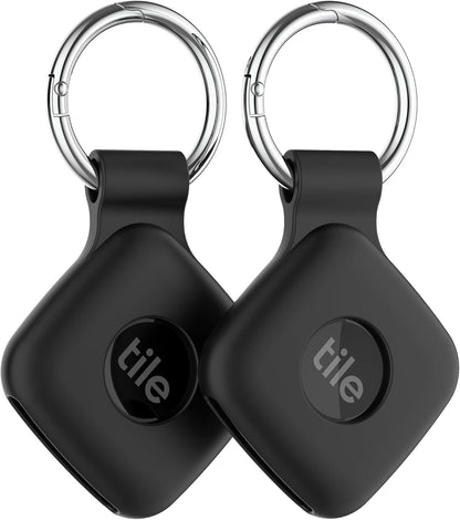 Silicone Case Compatible with Tile Mate 2024, 2 Pack Soft Scratch Resistant Cover with Carabiner Accessories, Secure Tag Holder for Bag, Black+Black