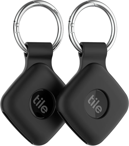Silicone Case Compatible with Tile Mate 2024, 2 Pack Soft Scratch Resistant Cover with Carabiner Accessories, Secure Tag Holder for Bag, Black+Black