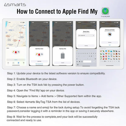 Location Finder Skytag TSA Lock for Apple Find My - Bluetooth Luggage Tracker with USB-C Rechargeable Battery, TSA Certified, IPX4 Waterproof, Heavy-Duty Zinc Alloy & Steel Cable - Black