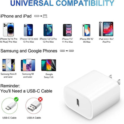 PD 20W USB C Type C Adapter Fast Charger & Cable for Iphone 14/13/12/11/ XS Max