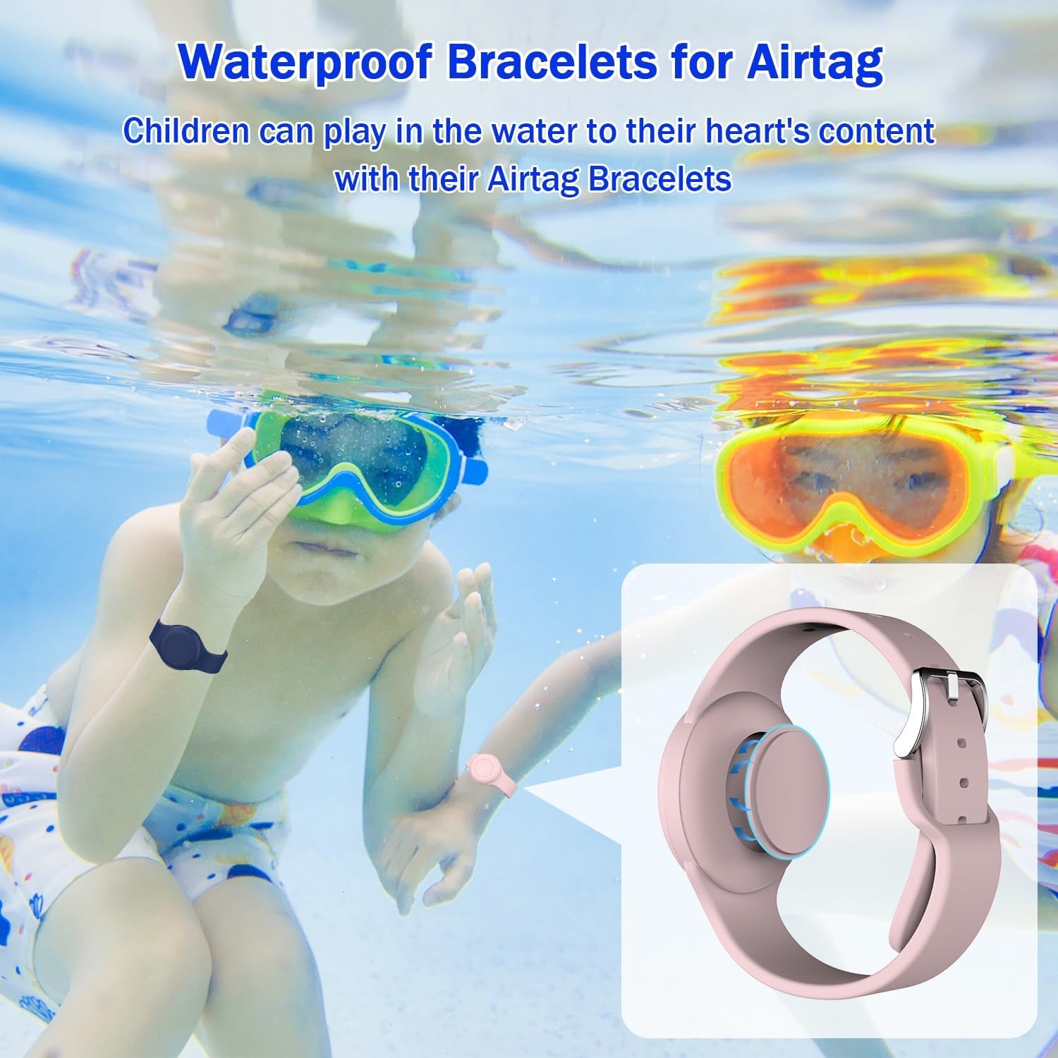 Waterproof for Air Tag Bracelets [2 Pack] Compatible with Apple Air Tag Finders with Soft Silicone,Anti Lost GPS Item Finders Case Cover,Night Blue/Pink