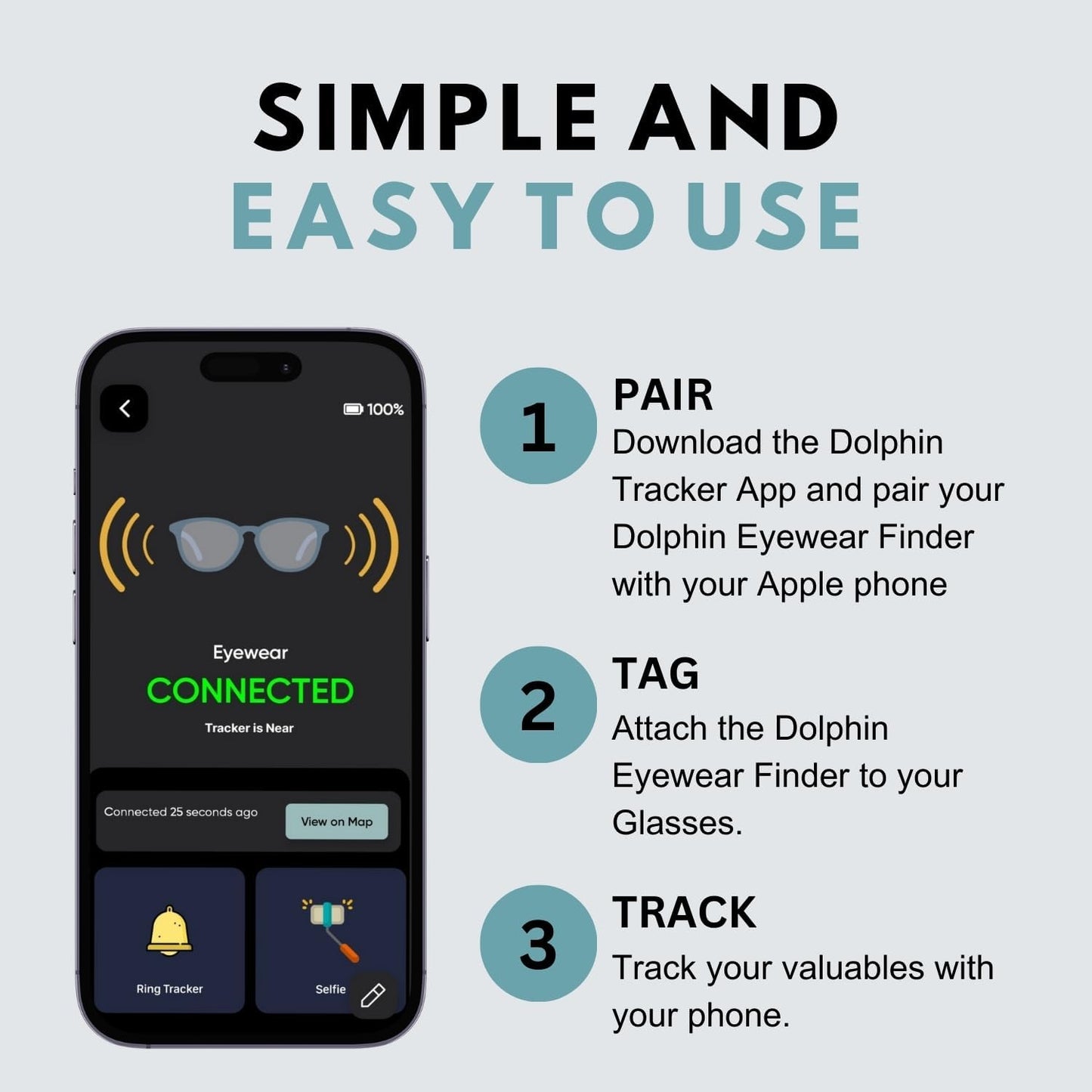 Glasses Tracker for Apple Ios| Apple Find My Alternate| Locate Spectacles, Find Eyewear, Never Lose Sunshades| Light Weight, Small Size, Fit All Specs Size| Battery, Charger, Accessory Included