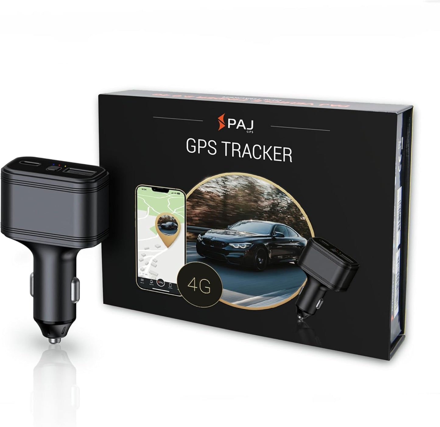 USB Finder 4G - Mini GPS Tracker for Cars - 12V Cigarette Lighter Connection, Built-In SOS Button, Real-Time Tracking in Australia & Worldwide, Route History, Alarms & Geo-Fence via App