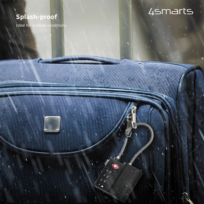 Location Finder Skytag TSA Lock for Apple Find My - Bluetooth Luggage Tracker with USB-C Rechargeable Battery, TSA Certified, IPX4 Waterproof, Heavy-Duty Zinc Alloy & Steel Cable - Black