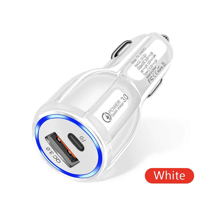 QC3.0 USB Type C Fast Car Charger 2 Ports Power Adapter for Apple Iphone Samsung