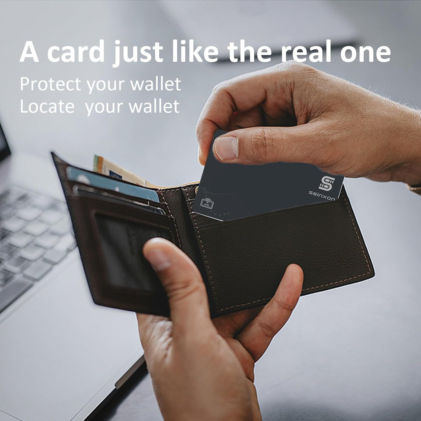 Wallet Finder RFID Blocking Card IP68 Item Tracker with Recharge Clip Works with Apple Find My APP & Network (Ios Only), Grey