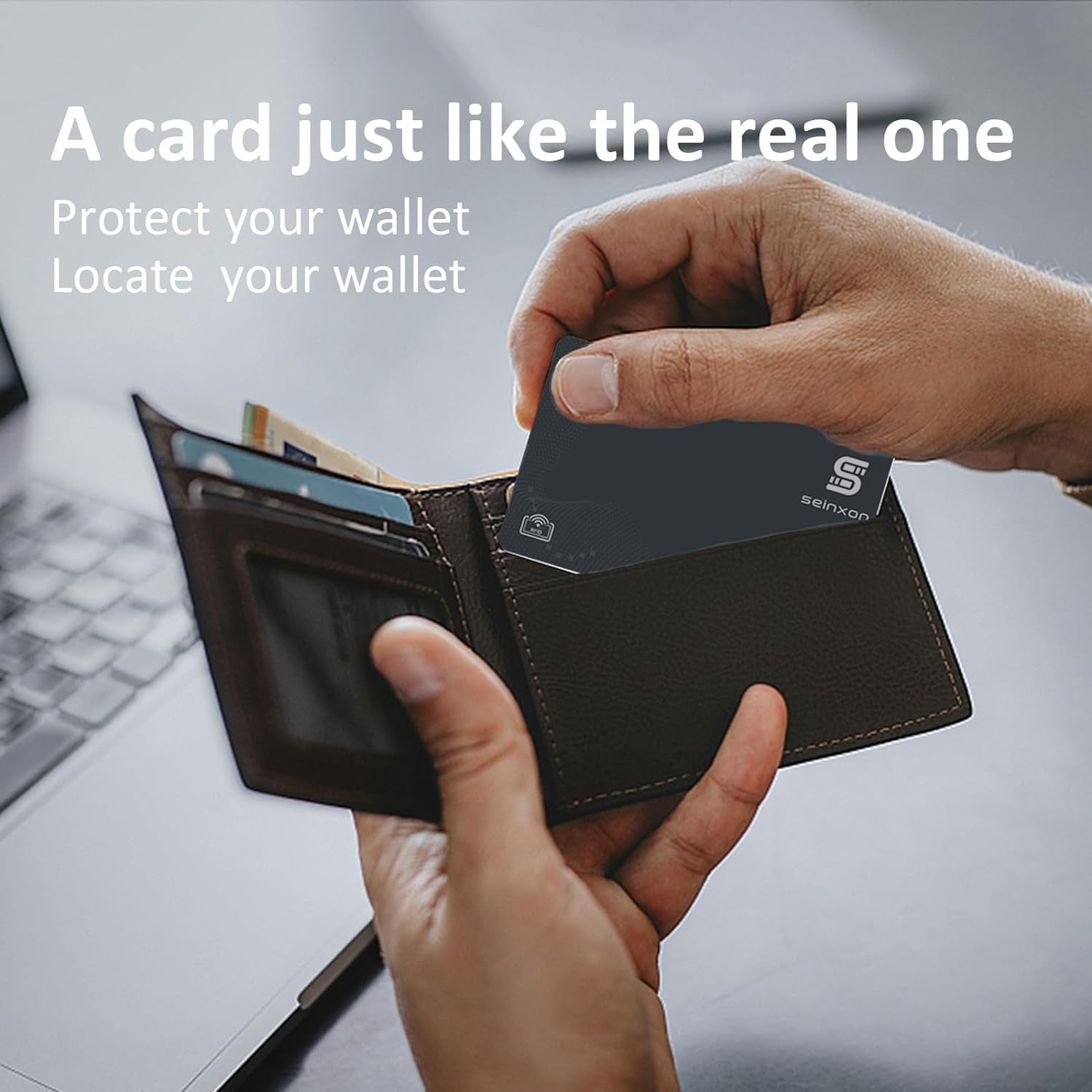 Wallet Finder RFID Blocking Card IP68 Item Tracker with Recharge Clip Works with Apple Find My APP & Network (Ios Only), Grey