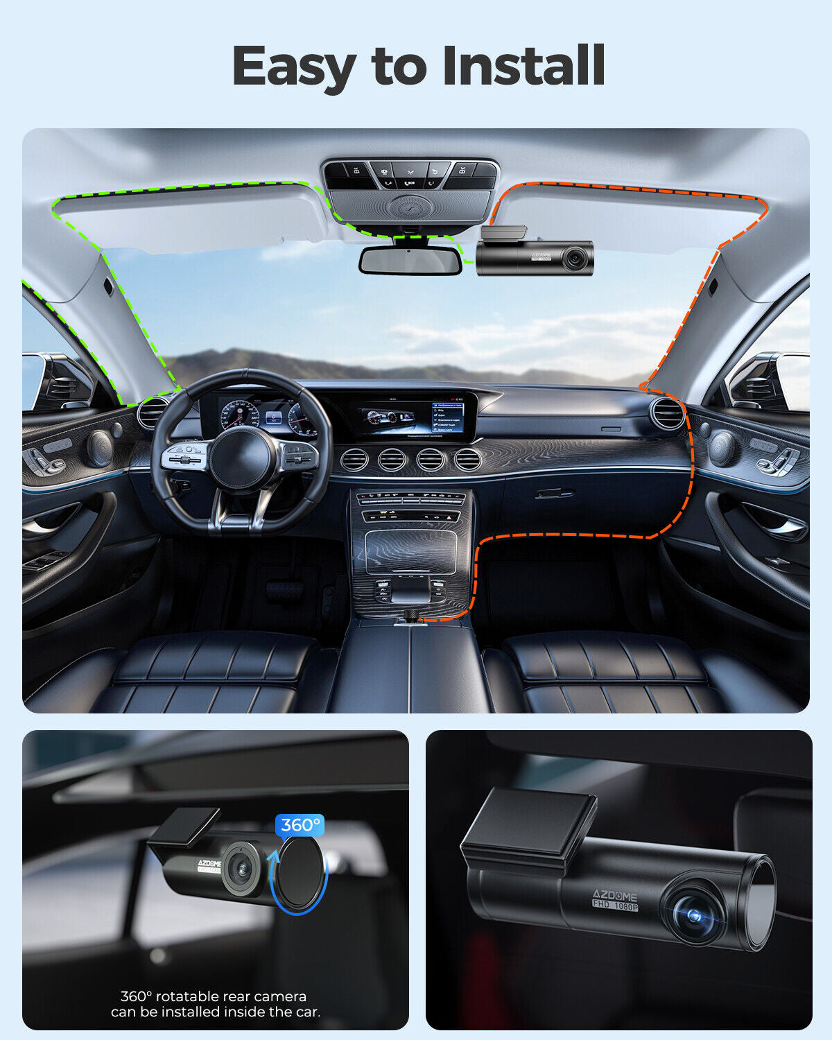 AZDOME 4K+1080P Dual Dashcam 5Gwifi GPS Front and Rear Recorder Camera Free Card