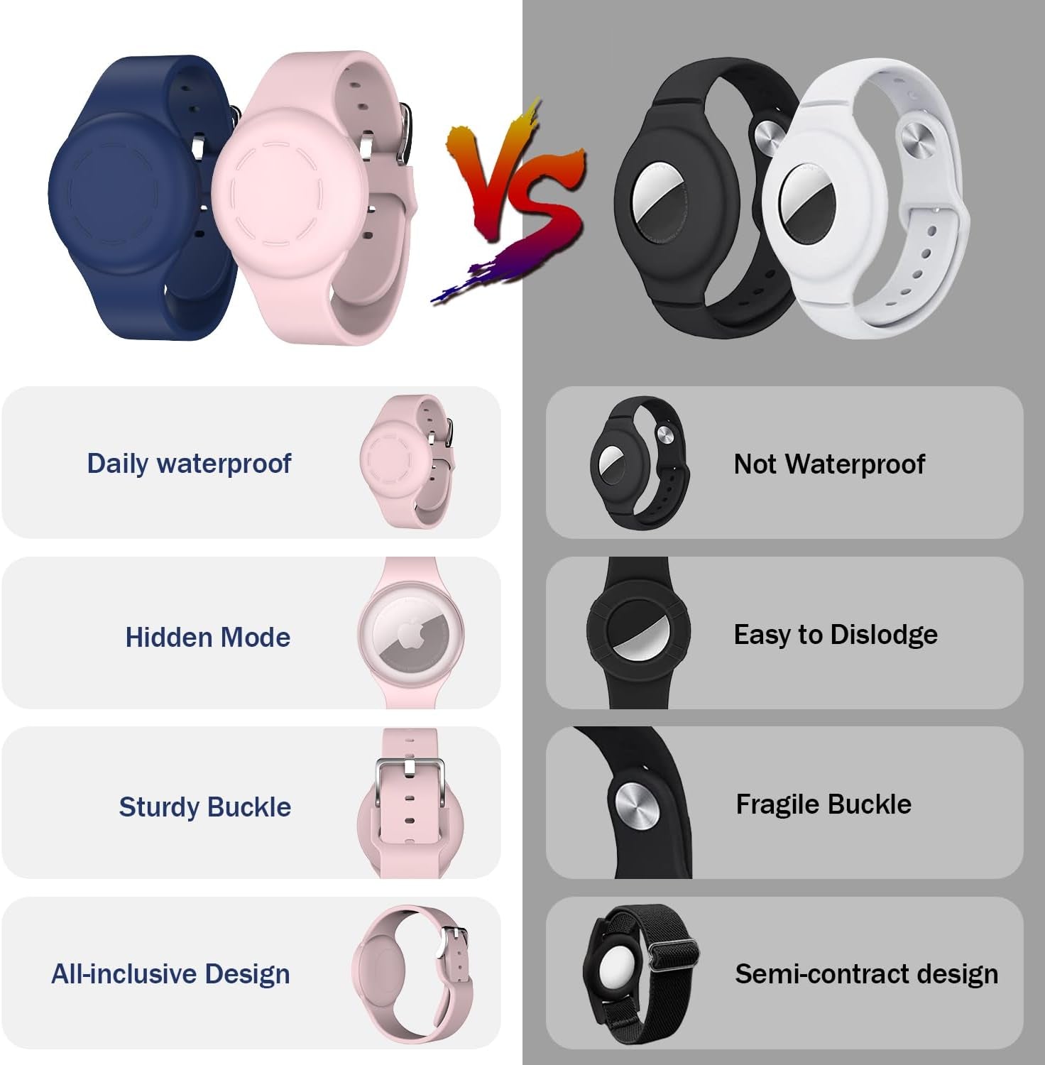 Waterproof for Air Tag Bracelets [2 Pack] Compatible with Apple Air Tag Finders with Soft Silicone,Anti Lost GPS Item Finders Case Cover,Night Blue/Pink