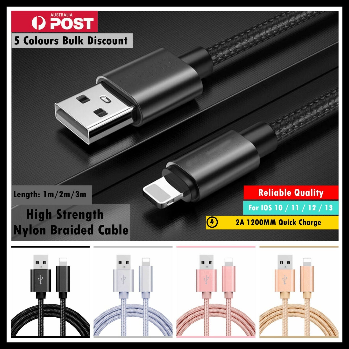 Braided USB Charger Phone Cable Data Cord for Iphone 14 13 12 11 Pro Max XR Ipad