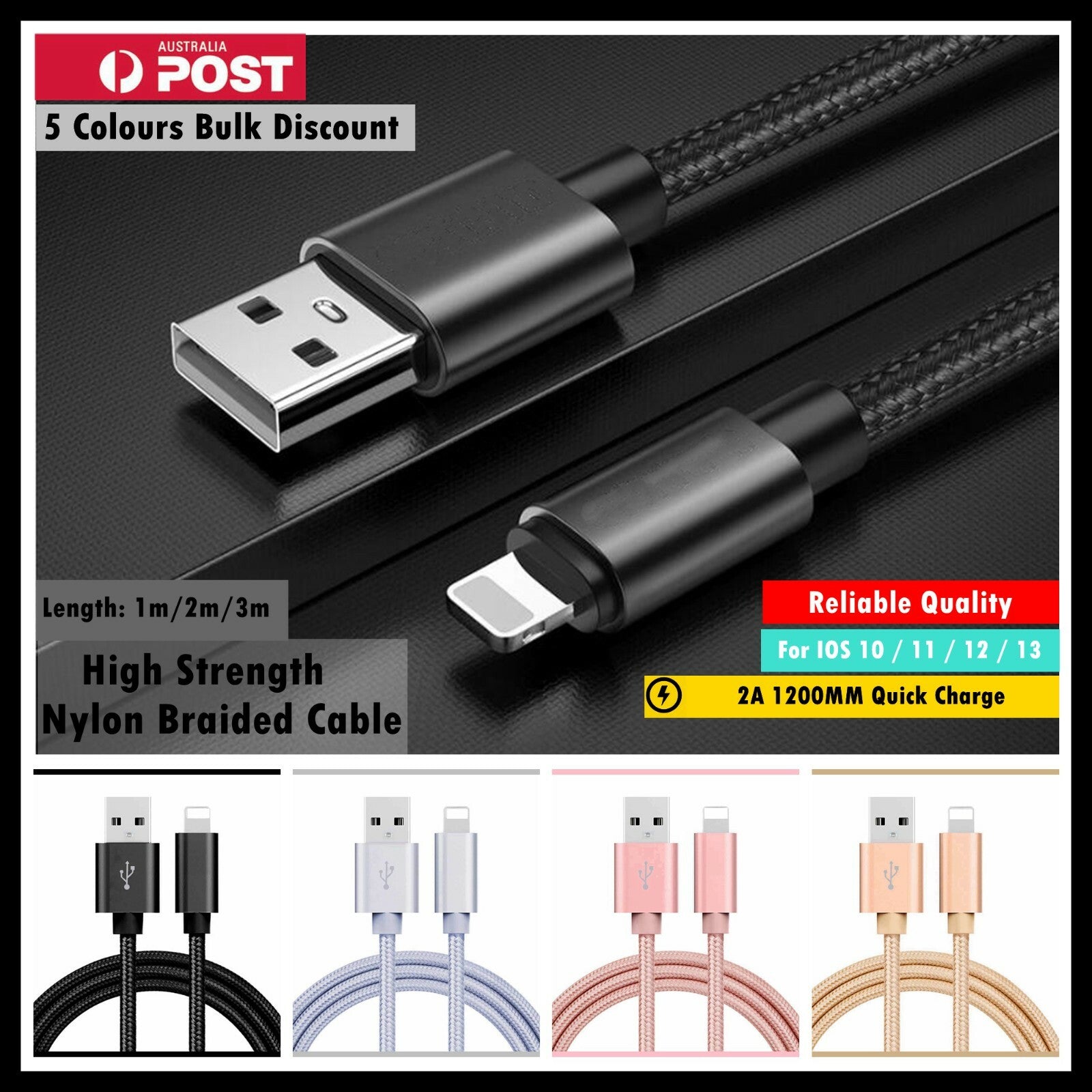 Braided USB Charger Phone Cable Data Cord for Iphone 14 13 12 11 Pro Max XR Ipad