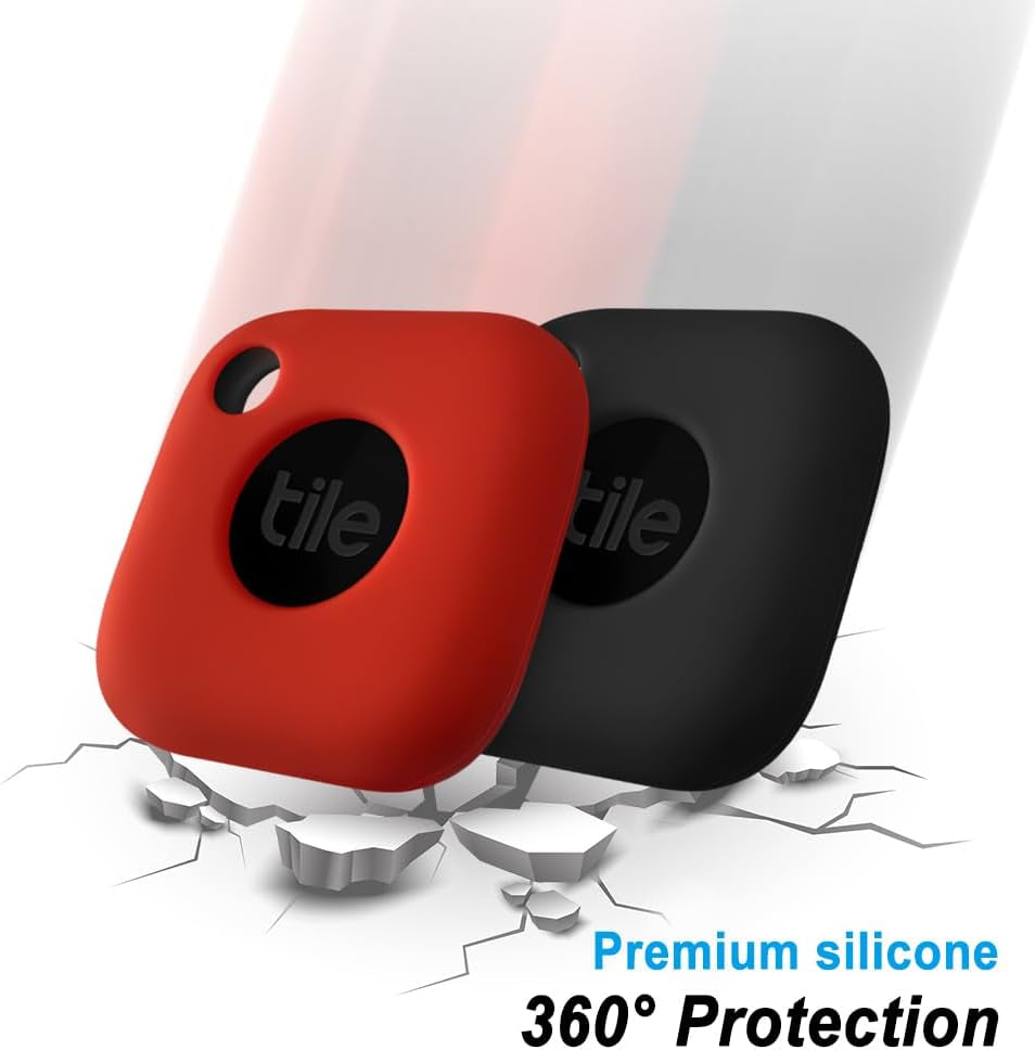 Silicone Case for Tile Mate 2024, Tile Mate 2022, Soft Scratch Resistant Cover with Carabiner (2 Pack Black+Red)