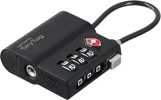 Location Finder Skytag TSA Lock for Apple Find My - Bluetooth Luggage Tracker with USB-C Rechargeable Battery, TSA Certified, IPX4 Waterproof, Heavy-Duty Zinc Alloy & Steel Cable - Black