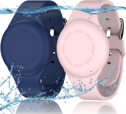 Waterproof for Air Tag Bracelets [2 Pack] Compatible with Apple Air Tag Finders with Soft Silicone,Anti Lost GPS Item Finders Case Cover,Night Blue/Pink