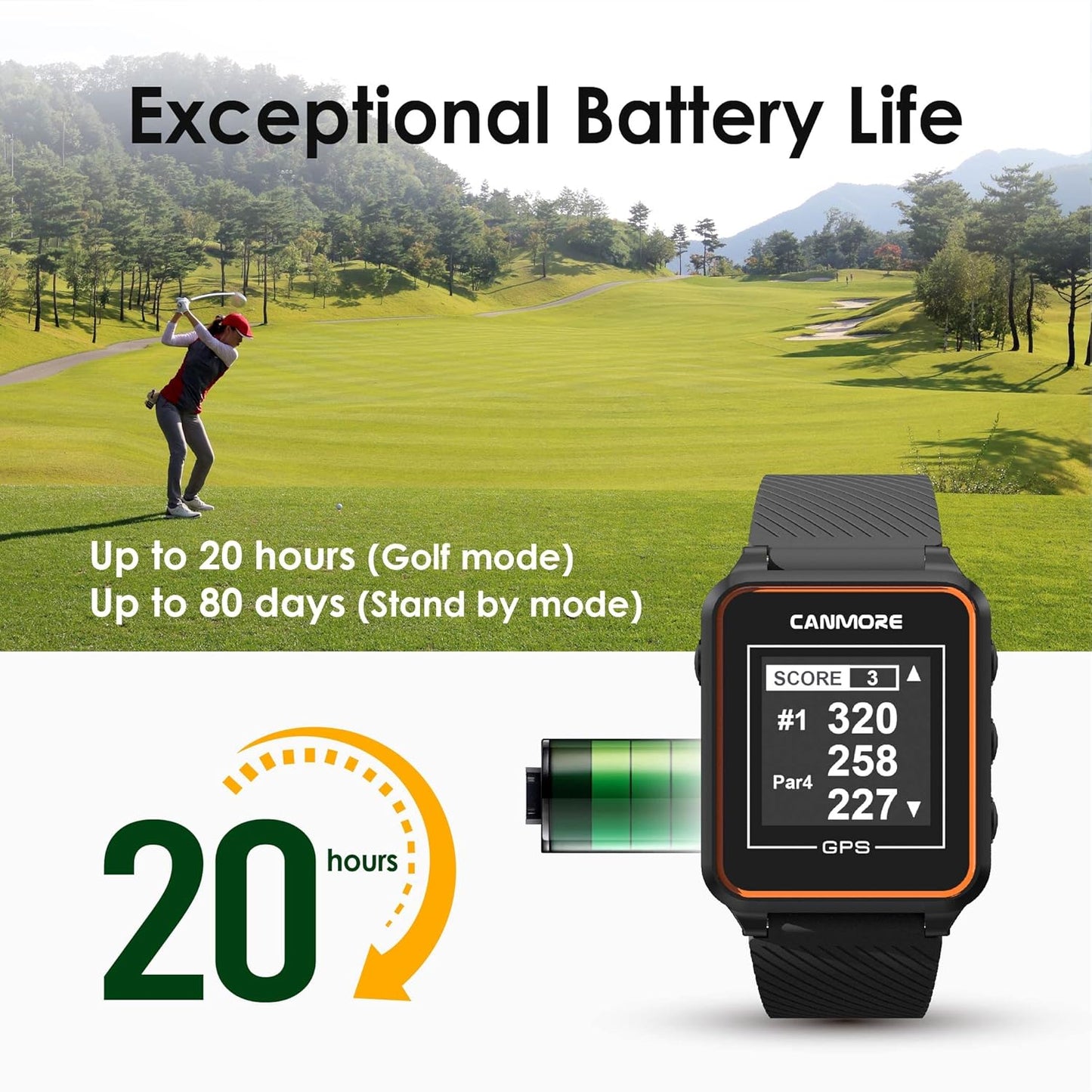 TW356 Golf GPS Wearable Device for Men and Women, Free 41,000+ Preloaded Courses Update Worldwide, High Contrast LCD Display, Upgrade IC Chip, Lightweight Essential Accessory for Golfer, Black