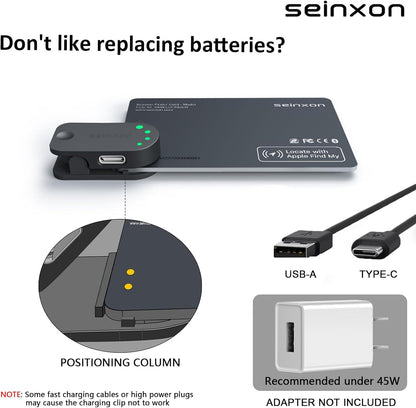 Wallet Finder RFID Blocking Card IP68 Item Tracker with Recharge Clip Works with Apple Find My APP & Network (Ios Only), Grey