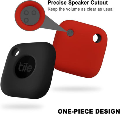 Silicone Case for Tile Mate 2024, Tile Mate 2022, Soft Scratch Resistant Cover with Carabiner (2 Pack Black+Red)