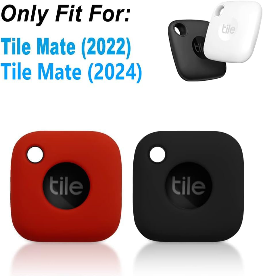 Silicone Case for Tile Mate 2024, Tile Mate 2022, Soft Scratch Resistant Cover with Carabiner (2 Pack Black+Red)