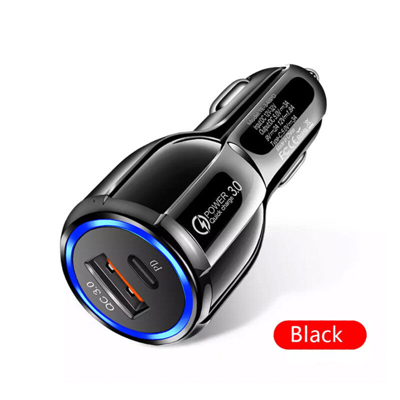 QC3.0 USB Type C Fast Car Charger 2 Ports Power Adapter for Apple Iphone Samsung