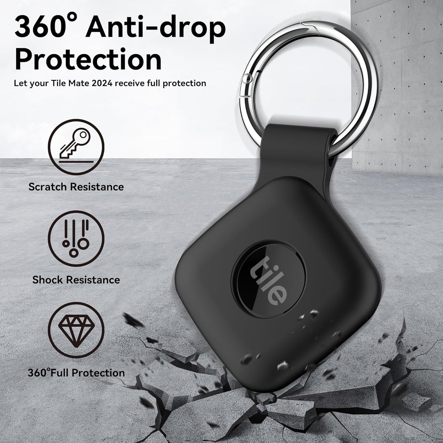 Silicone Case Compatible with Tile Mate 2024, 2 Pack Soft Scratch Resistant Cover with Carabiner Accessories, Secure Tag Holder for Bag, Black+Black