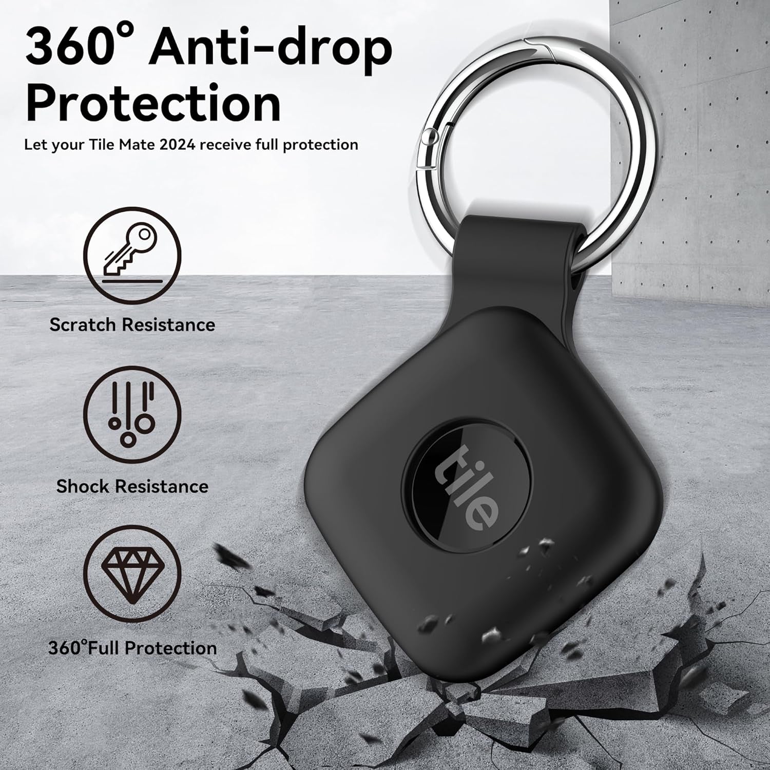 Silicone Case Compatible with Tile Mate 2024, 2 Pack Soft Scratch Resistant Cover with Carabiner Accessories, Secure Tag Holder for Bag, Black+Black