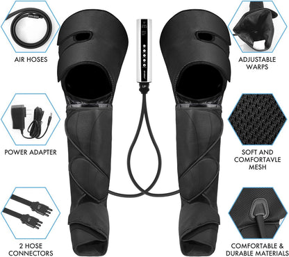 Leg Massager for Circulation and Pain Relief, Air Compression Foot Calf Thigh Massage, Full Leg Massager 3 Modes 3 Intensities 2 Extenders