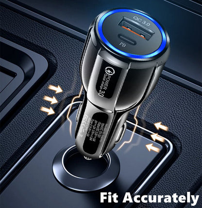 QC3.0 USB Type C Fast Car Charger 2 Ports Power Adapter for Apple Iphone Samsung